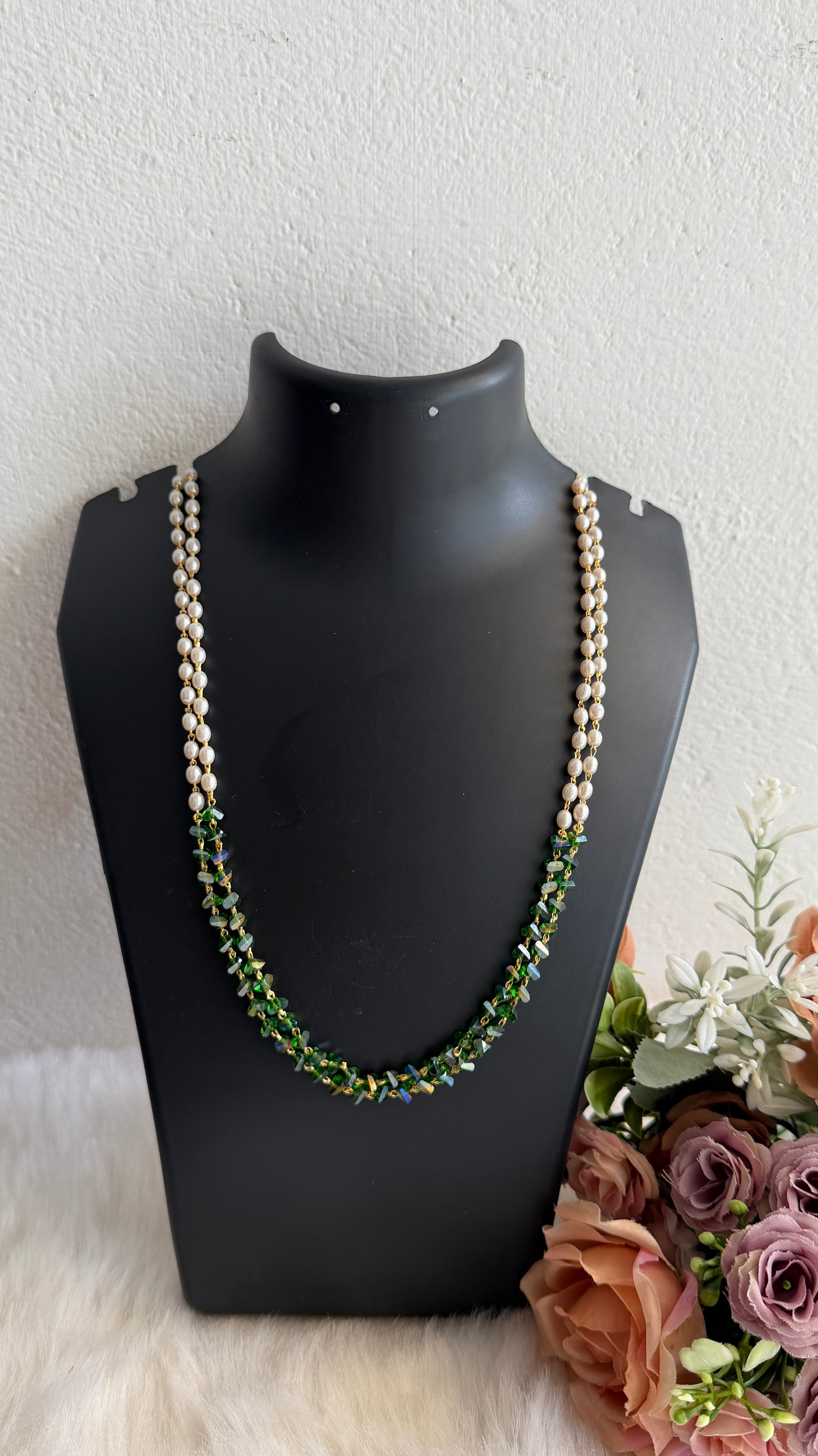 Green crystal pearl chain