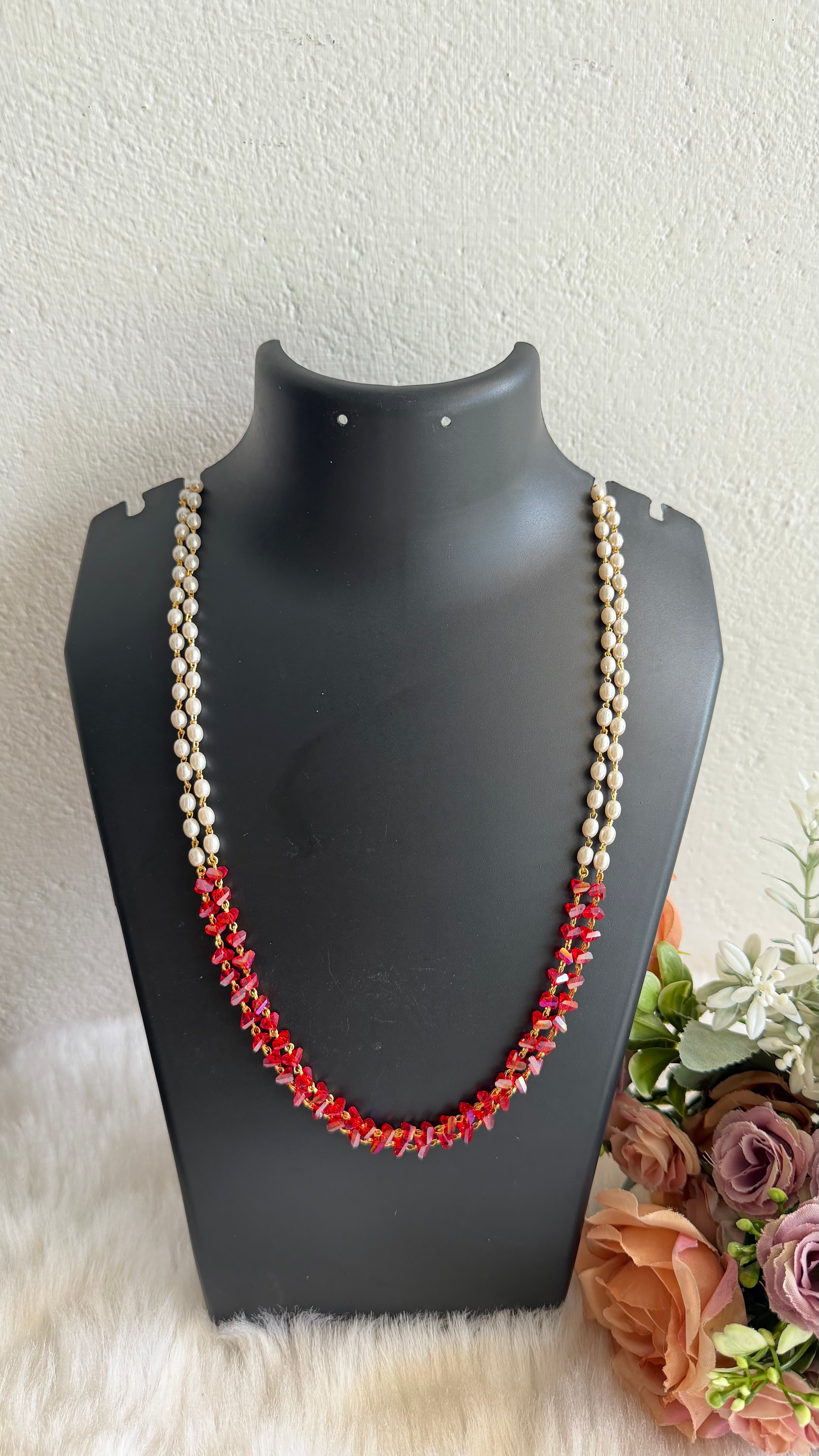 Red crystal pearl chain