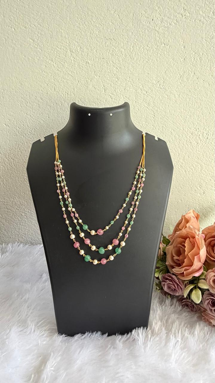 3 layered multi pearl chain