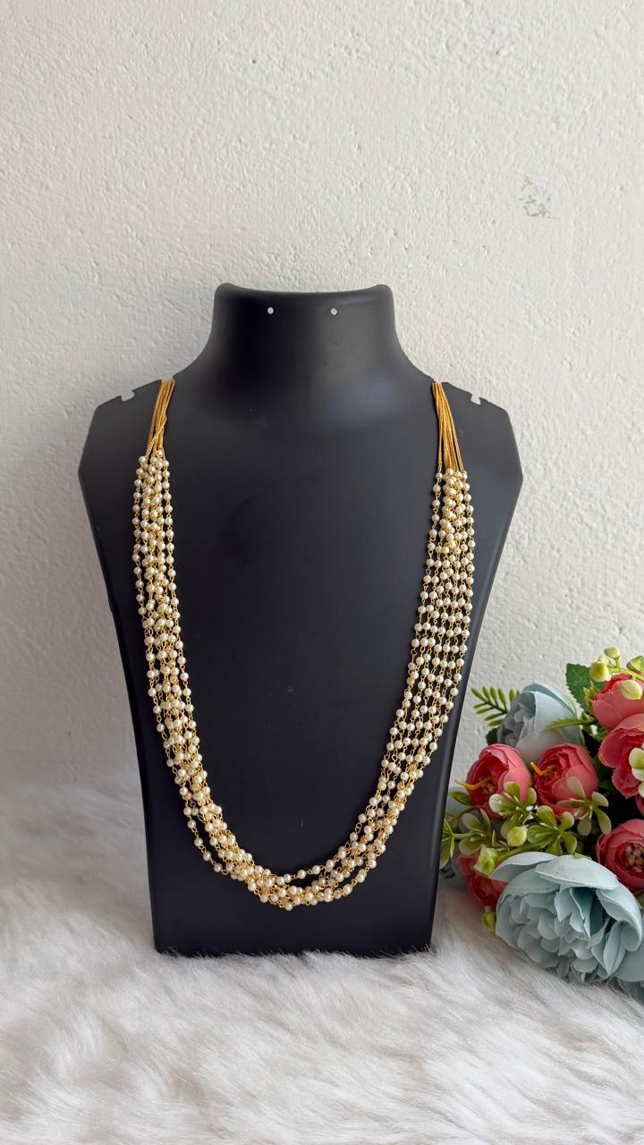 7 layer gold round pearl chain
